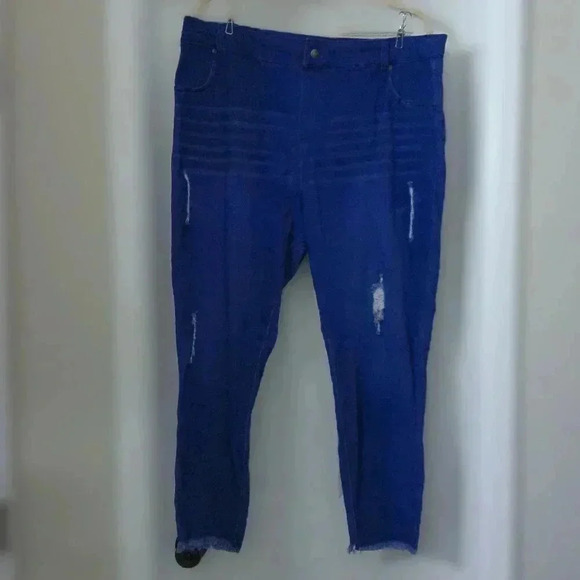 Hue Deep Ultramarine Skimmer Ripped Denim Hi-Rise Leggings / Size 20W - Picture 4 of 16